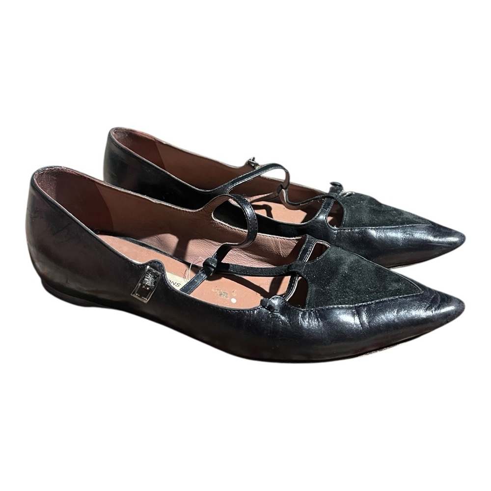 Tabitha Simmons Black Pointed-Toe Strappy Flats